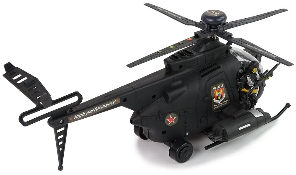 Lean Toys Čierna vojenská helikoptéra – svetelné a zvukové efekty