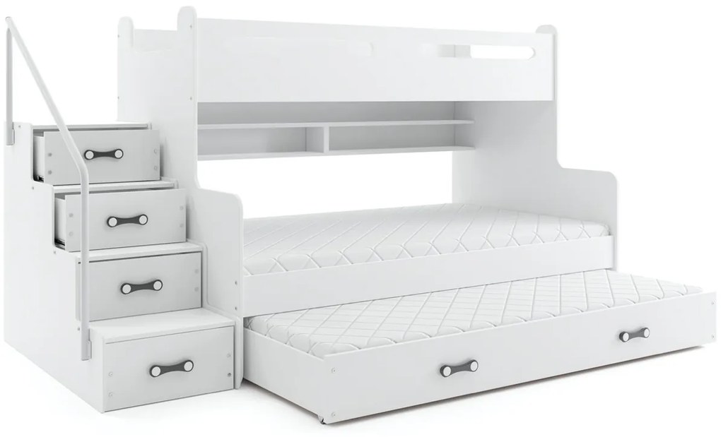 Poschodová posteľ s prístelkou MAX 3 rozšírená 200x120 biela - biela