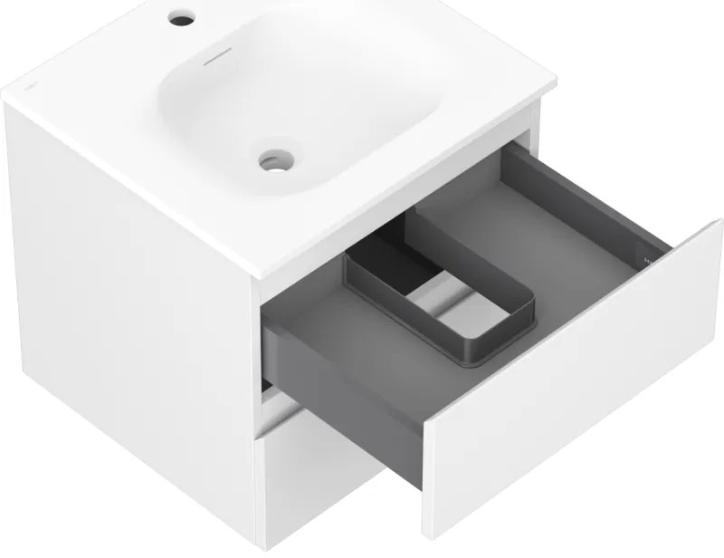 Mexen Orio, kúpeľňová skrinka 50 cm s umývadlom Vela, 2 zásuvky, biela matná, 91A10-05047-2-BFF01-W23M01