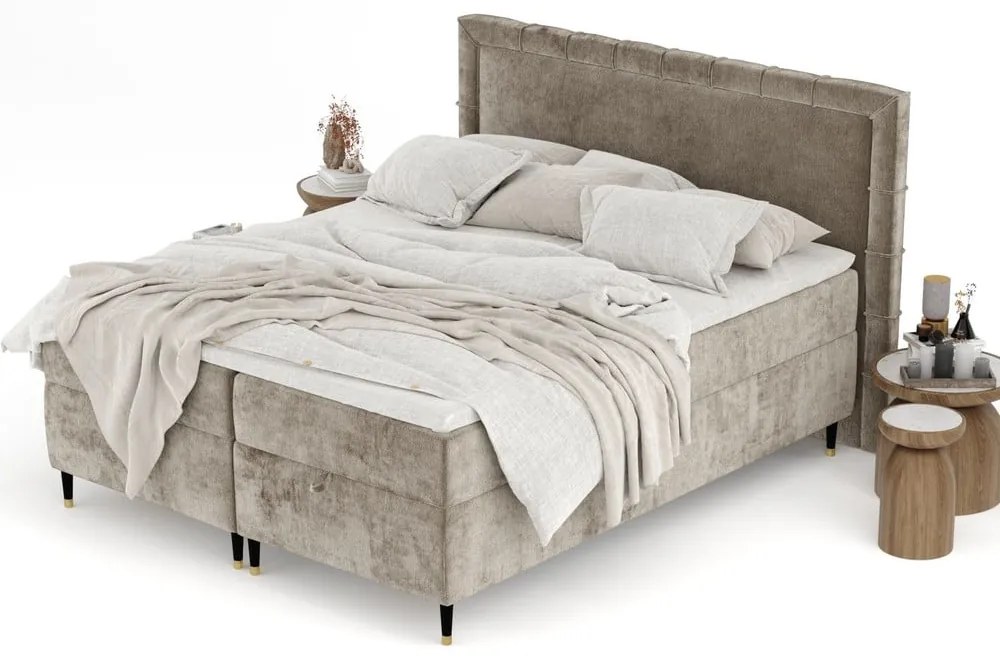 Béžová boxspring posteľ s úložným priestorom 180x200 cm Voyage – Maison de Rêve