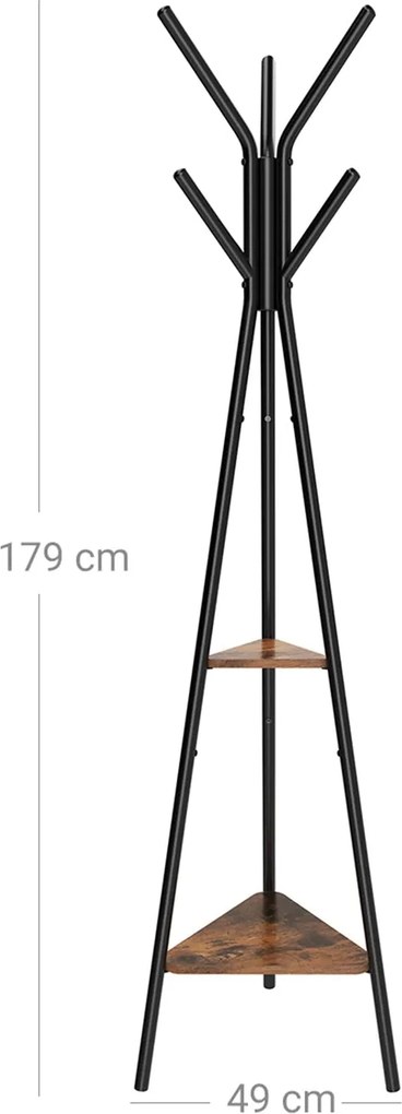 Drevený vešiakový stojan na kabáty v tvare stromu, rustikálna hnedá farba