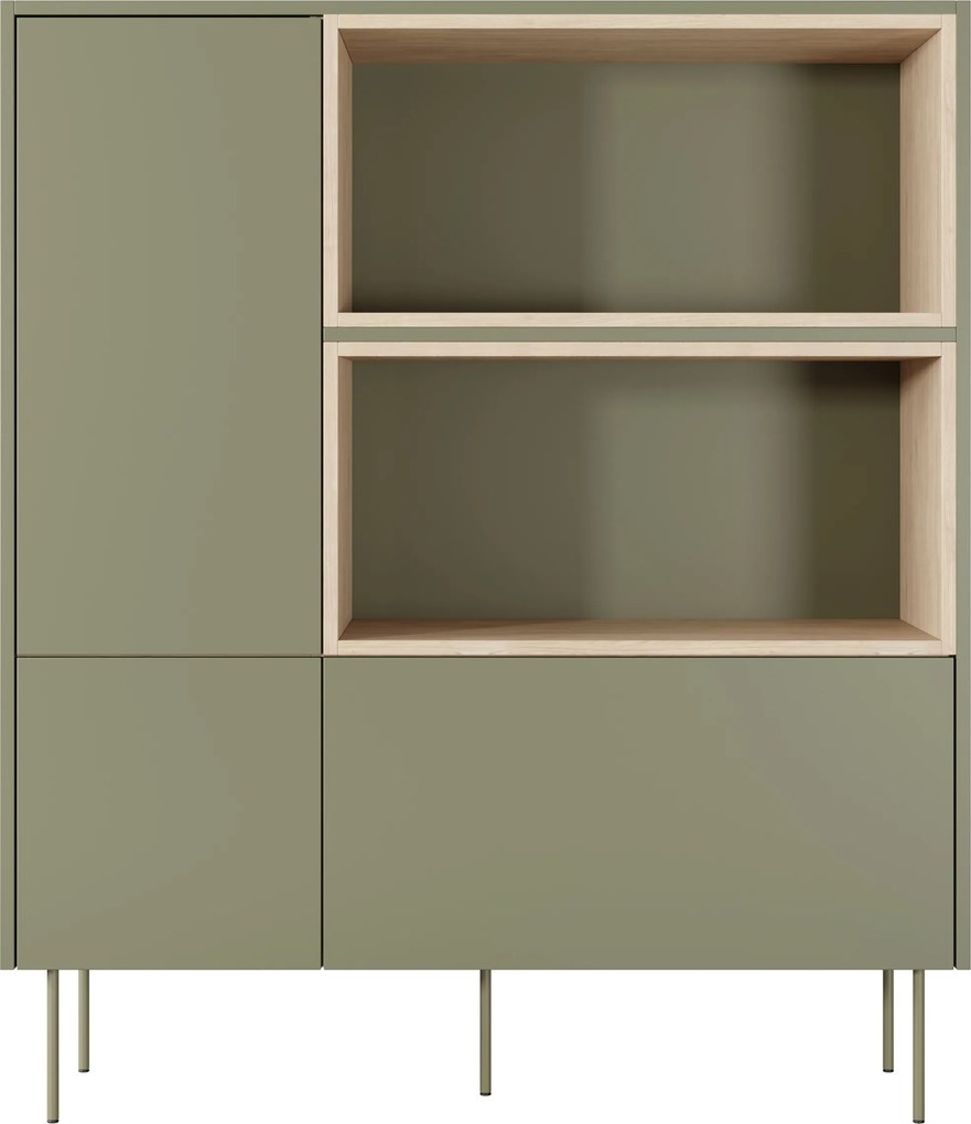 Vysoká komoda Desin 120 cm s dvoma dverami a zásuvkou - olivový / dub nagano