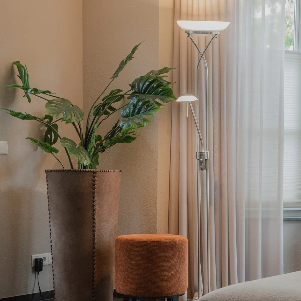 Oceľová stojaca lampa s LED a stmievačom s lampou na čítanie - Empoli