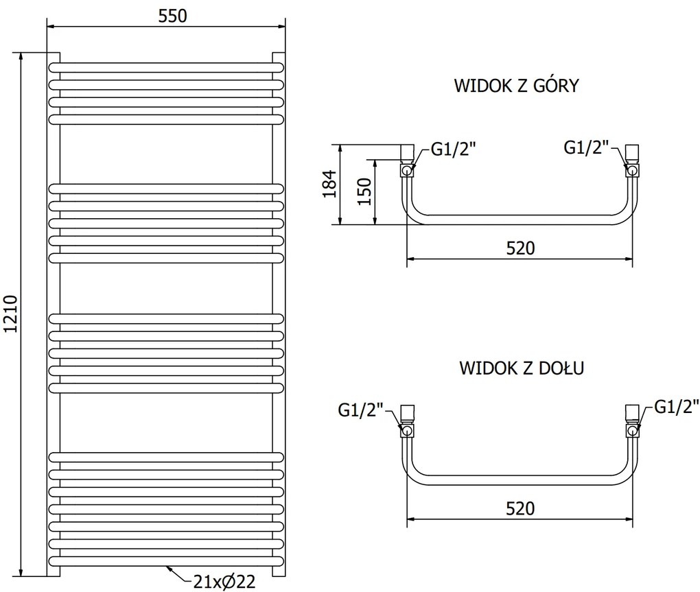 Mexen Apollo, vykurovacie teleso 1210 x 550 mm, 638 W, antracitová, W117-1210-550-00-66