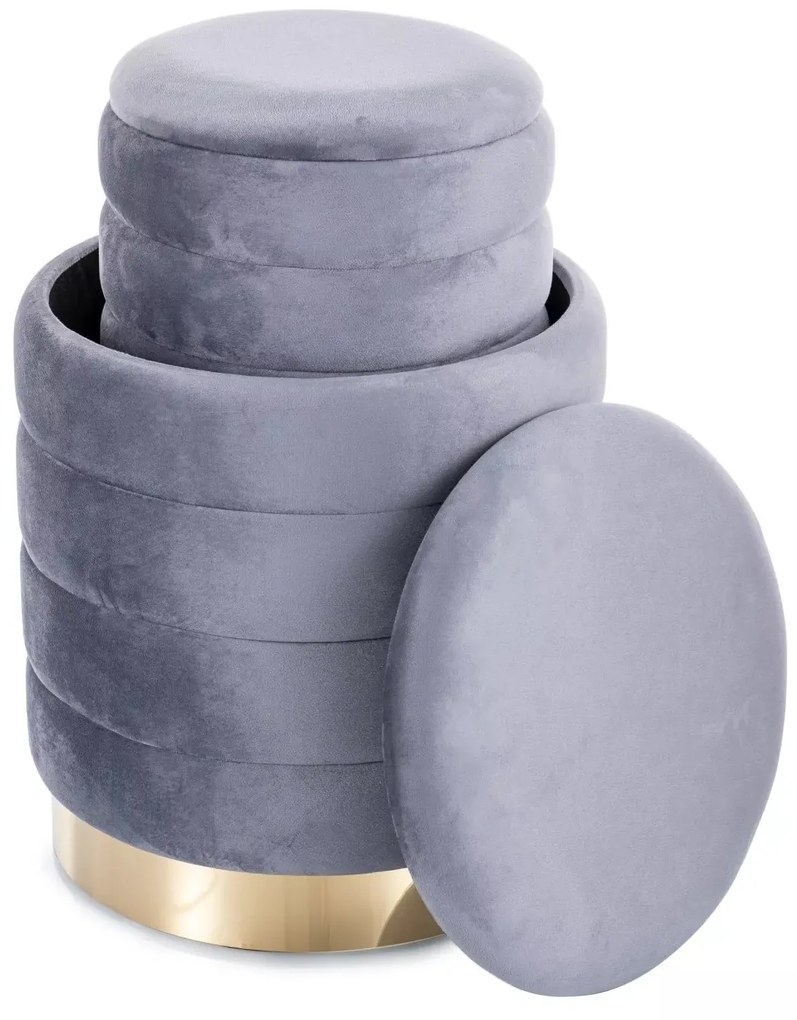 Sada 2 ks taburetů Britta Velvet s úložným prostorem šedá/zlatá