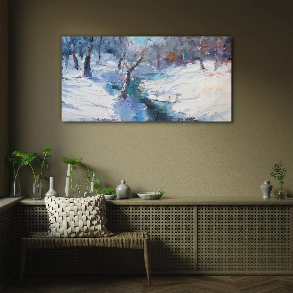 Skleneny obraz Zimný lesné maľovanie