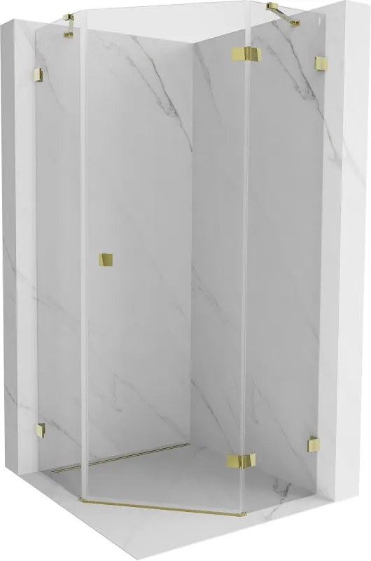 Mexen Lunar, výklopný päťuholníkový sprchový kút pravý 100 x 100 cm, 8mm číre sklo, zlatý profil, 831-100P-100L-50-00-P
