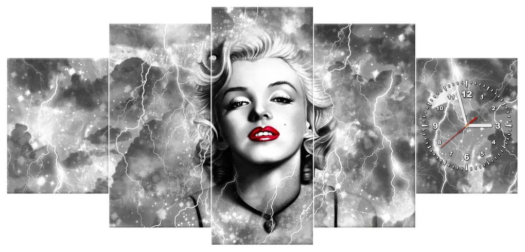 Gario Obraz s hodinami Elektrizujúca Marilyn Monroe - 5 dielny Rozmery: 150 x 70 cm