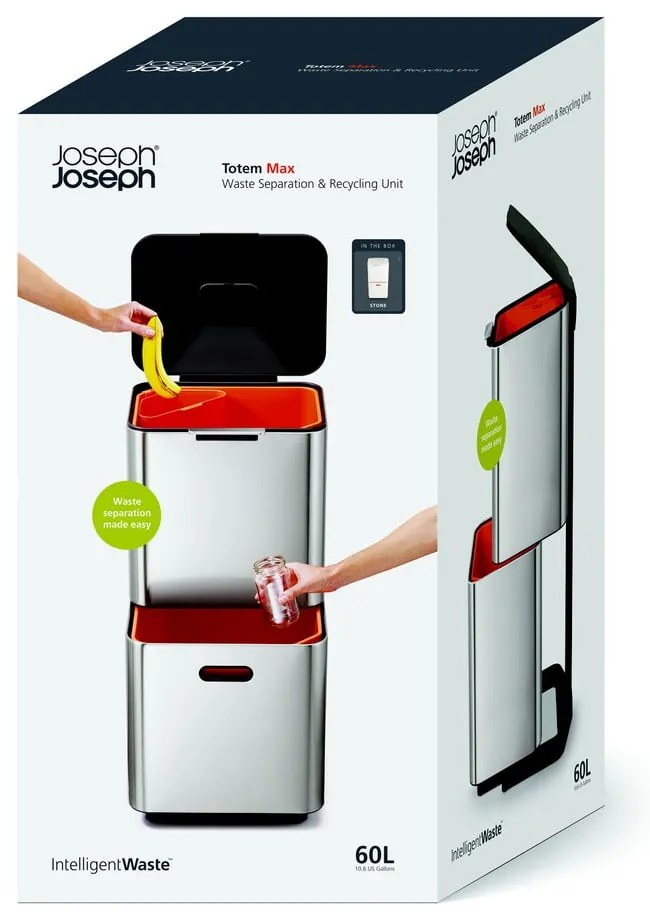 Béžový oceľový odpadkový kôš na triedený odpad 60 l Totem Max – Joseph Joseph