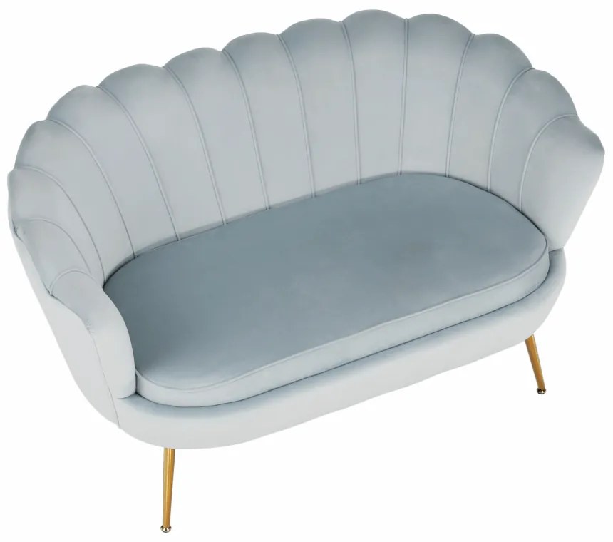 Lavica v štýle Art-deco, sivomodrá Velvet látka/gold chróm-zlatý, NOBLIN