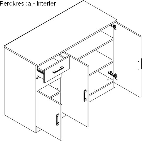Komoda 3-dverová Universal, dub sonoma/biela