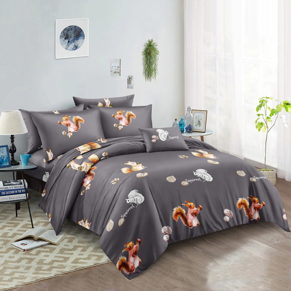 Obliečky z mikrovlákna VEVERIČKA sivé Rozmer obliečky: 70x90 cm, 140x200 cm
