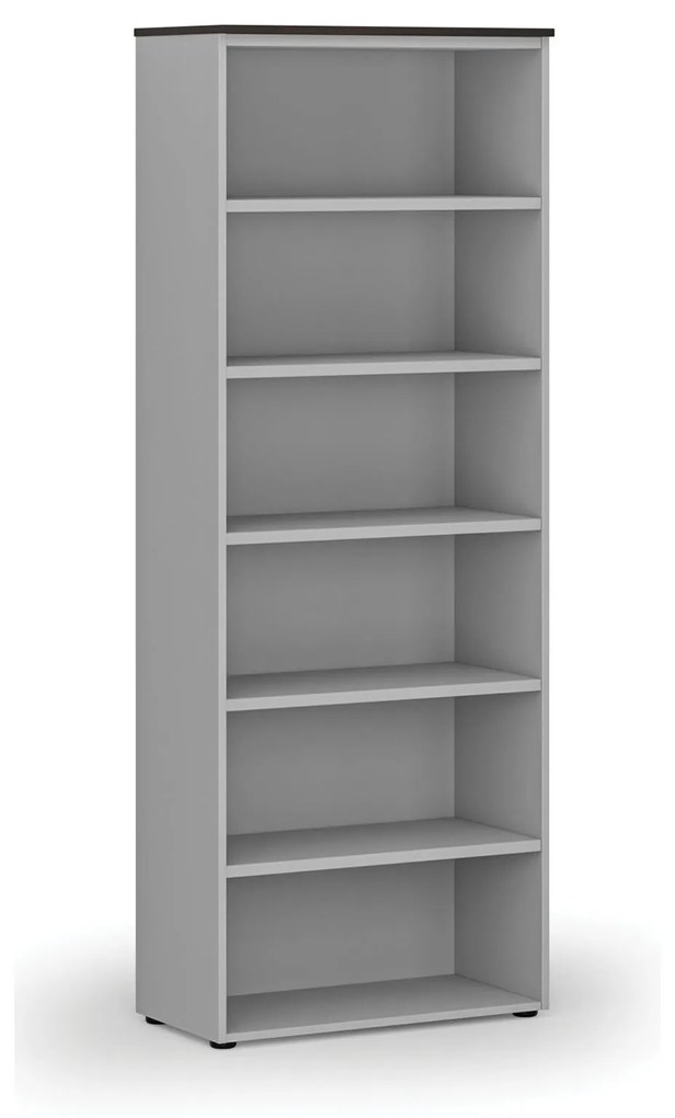 Kancelársky regál PRIMO GRAY, 2128 x 800 x 420 mm, sivá/wenge
