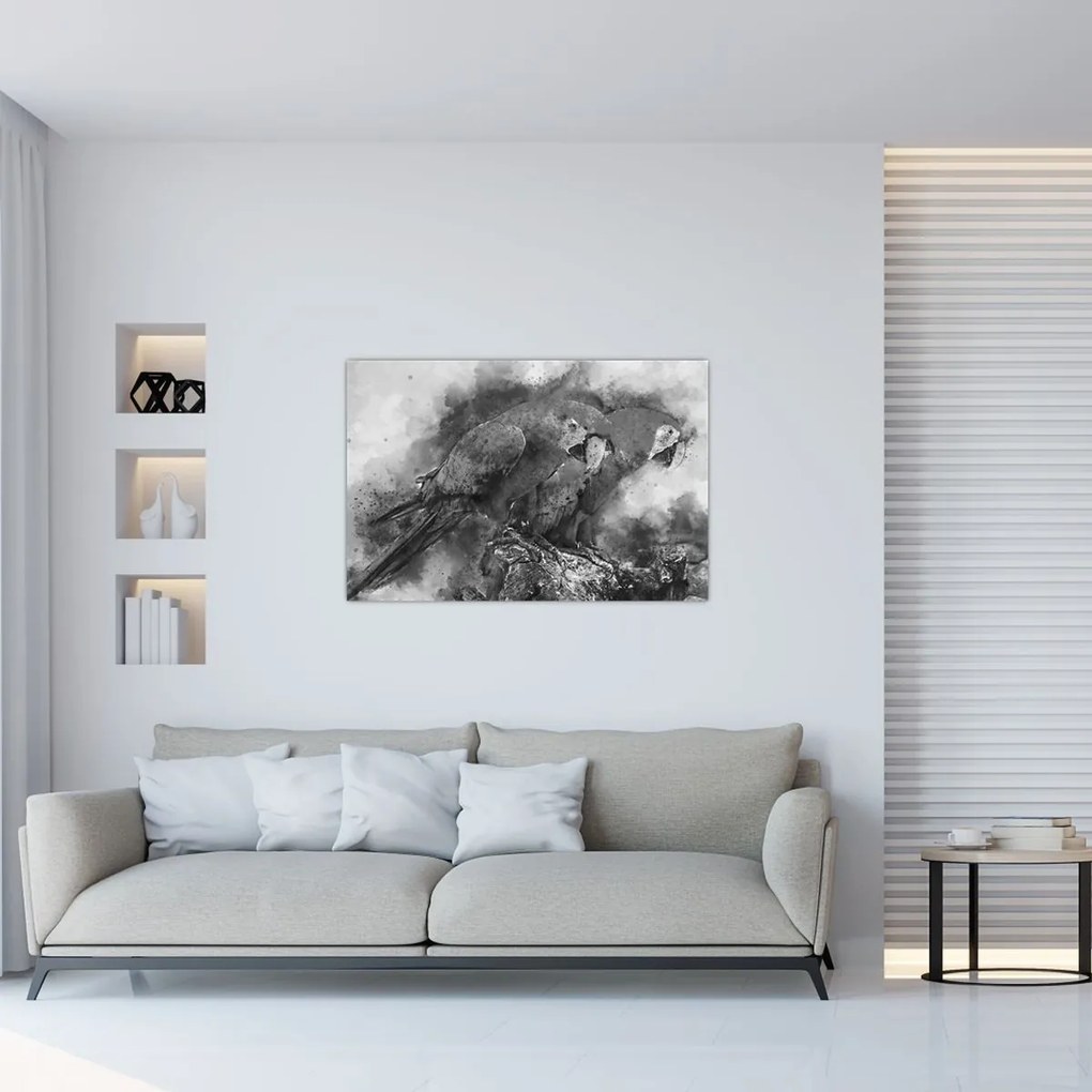 Obraz - Akvareloví papagáje (90x60 cm)