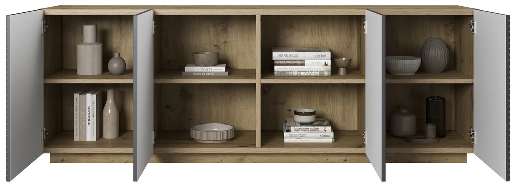 Štvordverová komoda Asha 200 cm - artisan / matný rivier stone