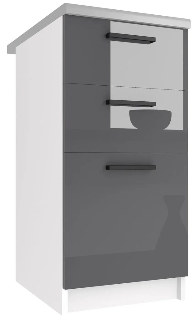 Kuchynská skrinka Belini spodná so zásuvkami 40 cm šedý lesk s pracovnou doskou  INF SDSZ40/0/WT/S/0/B1