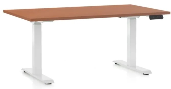 Výškovo nastaviteľný stôl OfficeTech C, 120 x 80 cm, biela podnož, čerešňa
