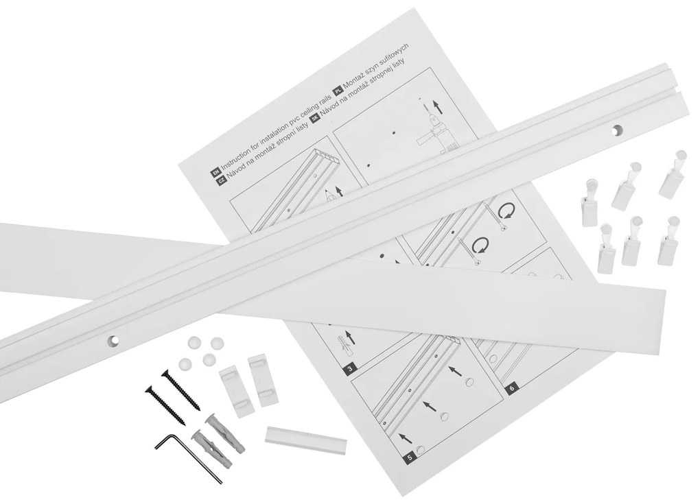 Dekodum PVC stropná lišta s krytom jednoduchá biela Dĺžka koľajnice (cm): 390, Typ prichytenia: Žabky