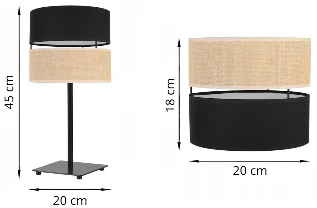 Stolná lampa Juta, 1x jutové/čierne textilné tienidlo, n