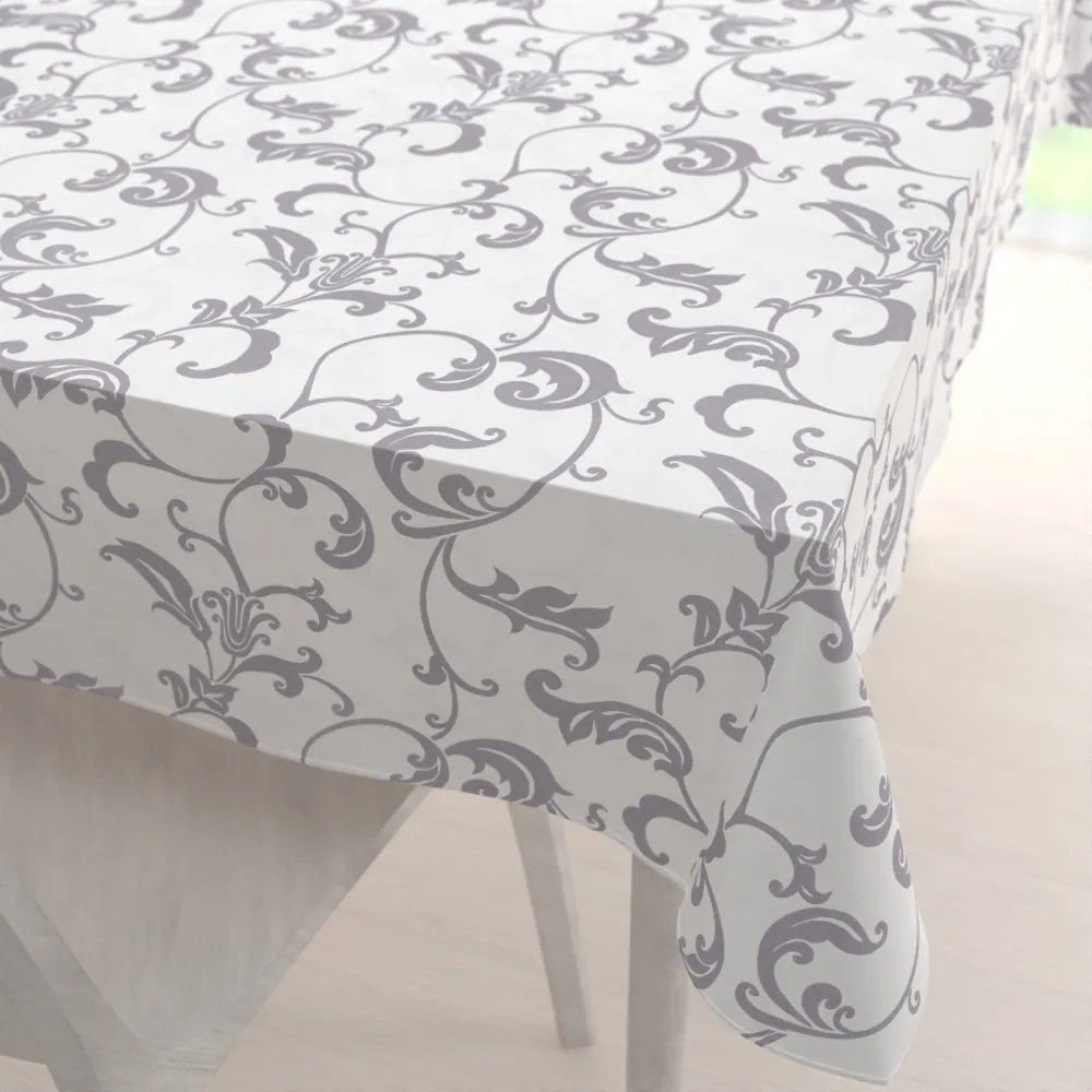 Biante Bavlnený obdĺžnikový obrus Sandra SA-184 Sivé kvetované ornamenty na bielom 60x100 cm