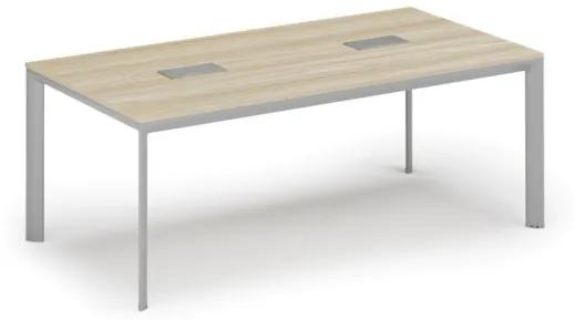 Stôl INVITATION 2000 x 1000 x 740, dub prírodný + 2x stolová zásuvka TYP I, strieborná