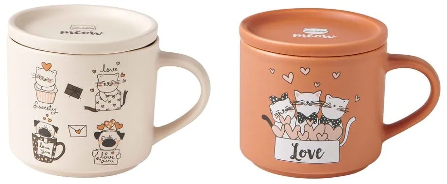 Oranžové/béžové porcelánové hrnčeky v súprave 2 ks 350 ml Cats – Brandani