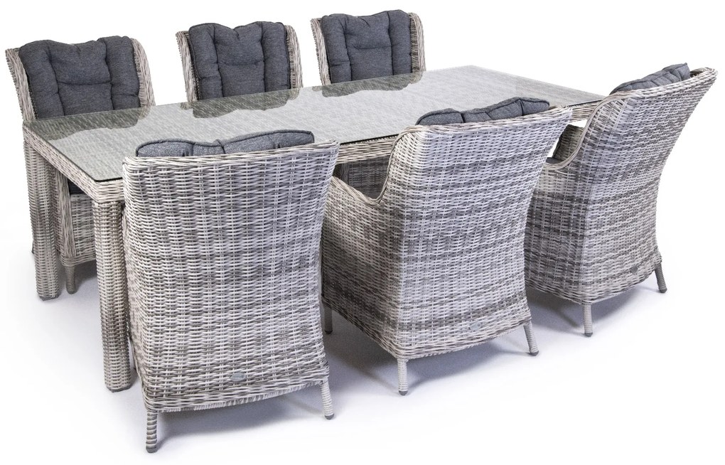 Záhradná jedálenská súprava KINGSTON 230 s 6 kreslami svetlo-sivá s tmavými vankúšmi