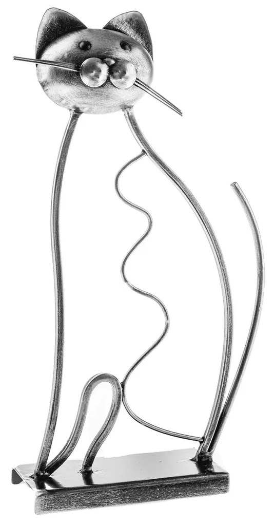 Kovová mačka sediaca, na podstavci, 34,5 cm