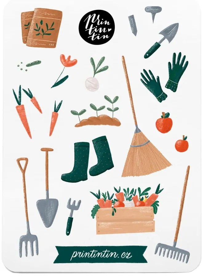 Arch vinylových samolepiek s motívom Záhradníčka Printintin, 10,5 cm x 14,5 cm