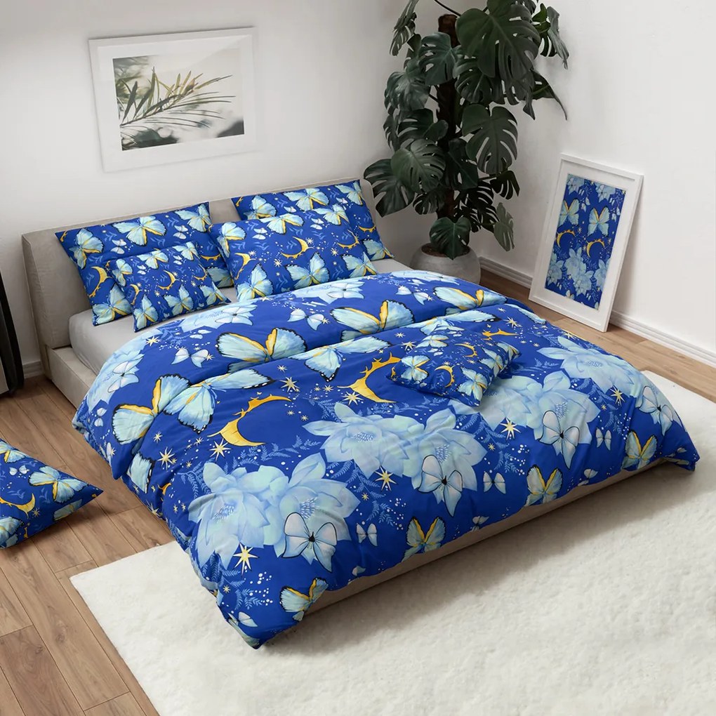 Bavlnené obliečky BLUE BUTTERFLY tmavo modré Rozmer obliečky: 2 ks 70 x 90 cm | 200 x 220 cm