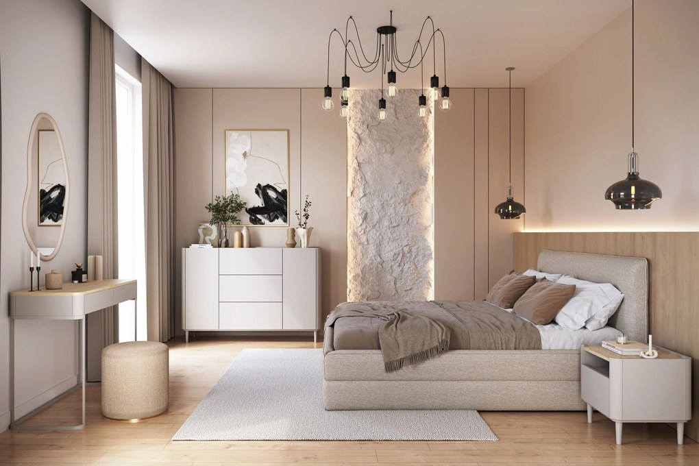 Komoda Elivo 150 cm so zásuvkami na nožičkách - kašmír / olejovaný dub