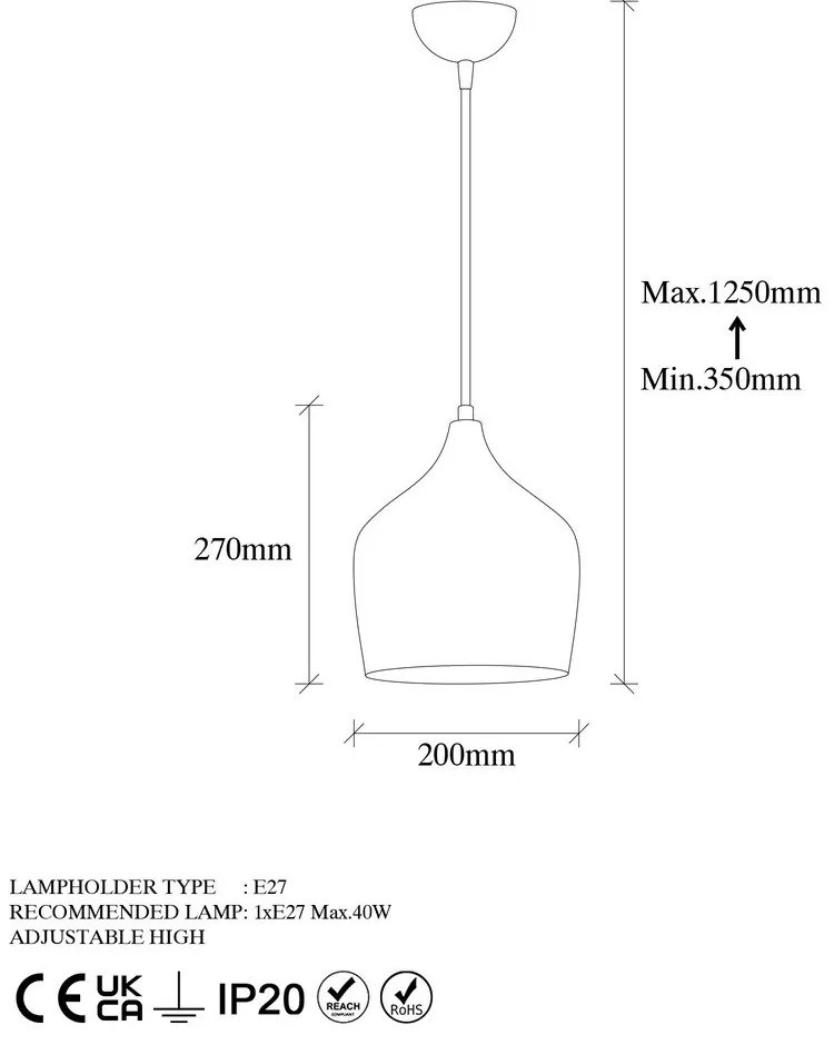 Závesné svietidlo v medenej farbe s kovovým tienidlom ø 20 cm Murek – Opviq lights