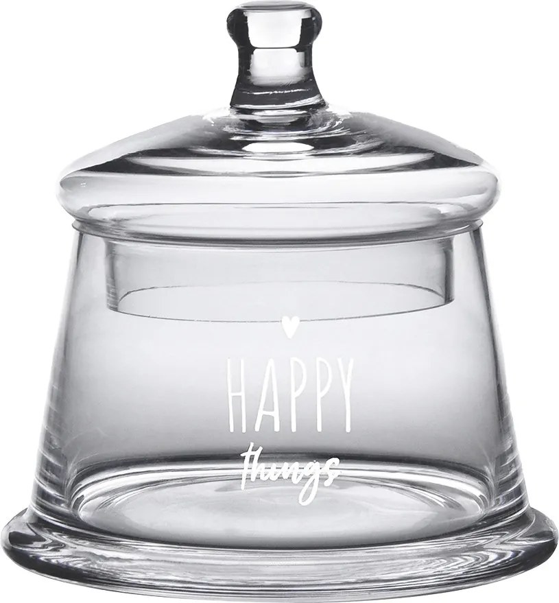 Úložná transparentná nádoba dóza s viečkom a srdiečkom Happy - Ø 12*13 cm