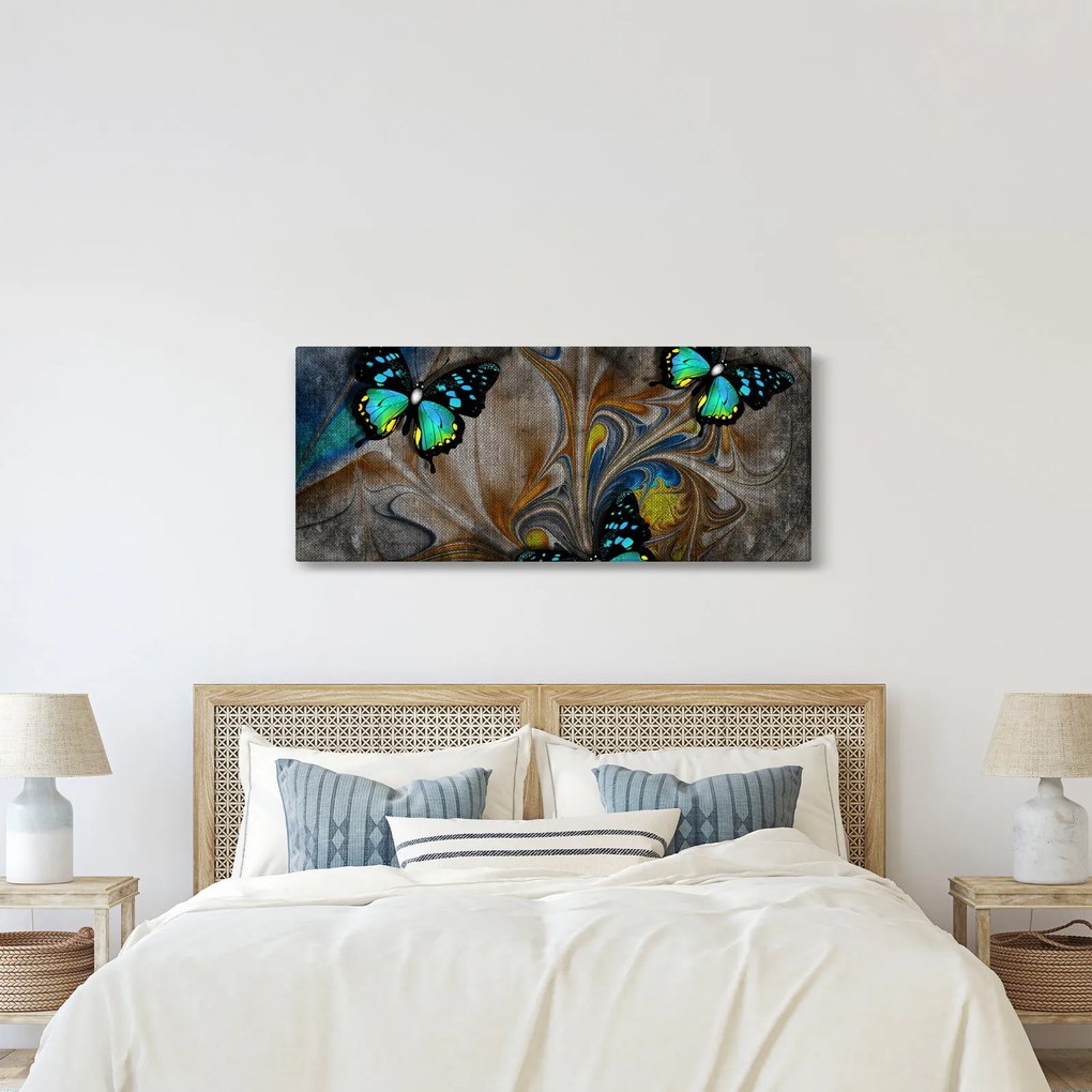 Obraz - Žiariví motýle na obraze (120x50 cm)