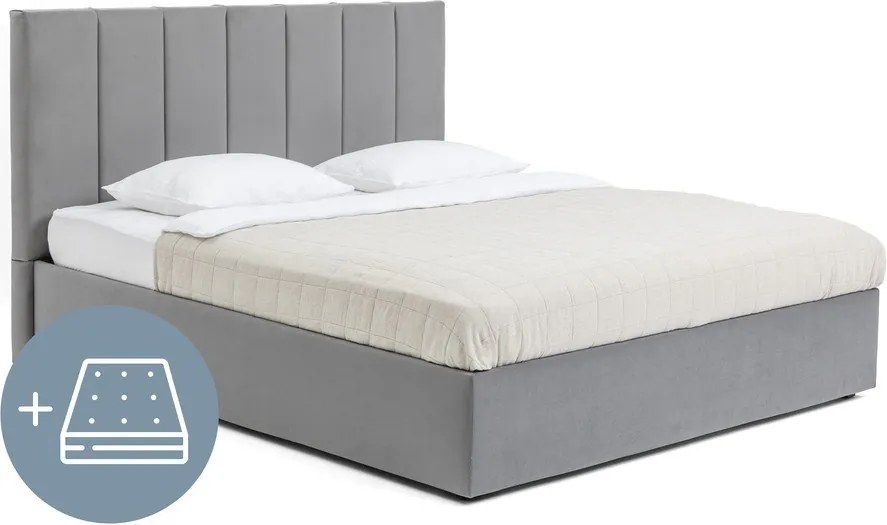 Sivá čalúnená dvojlôžková posteľ s úložným priestorom s matracom/s roštom 180x200 cm Thessa Bold Line – Bonami Selection