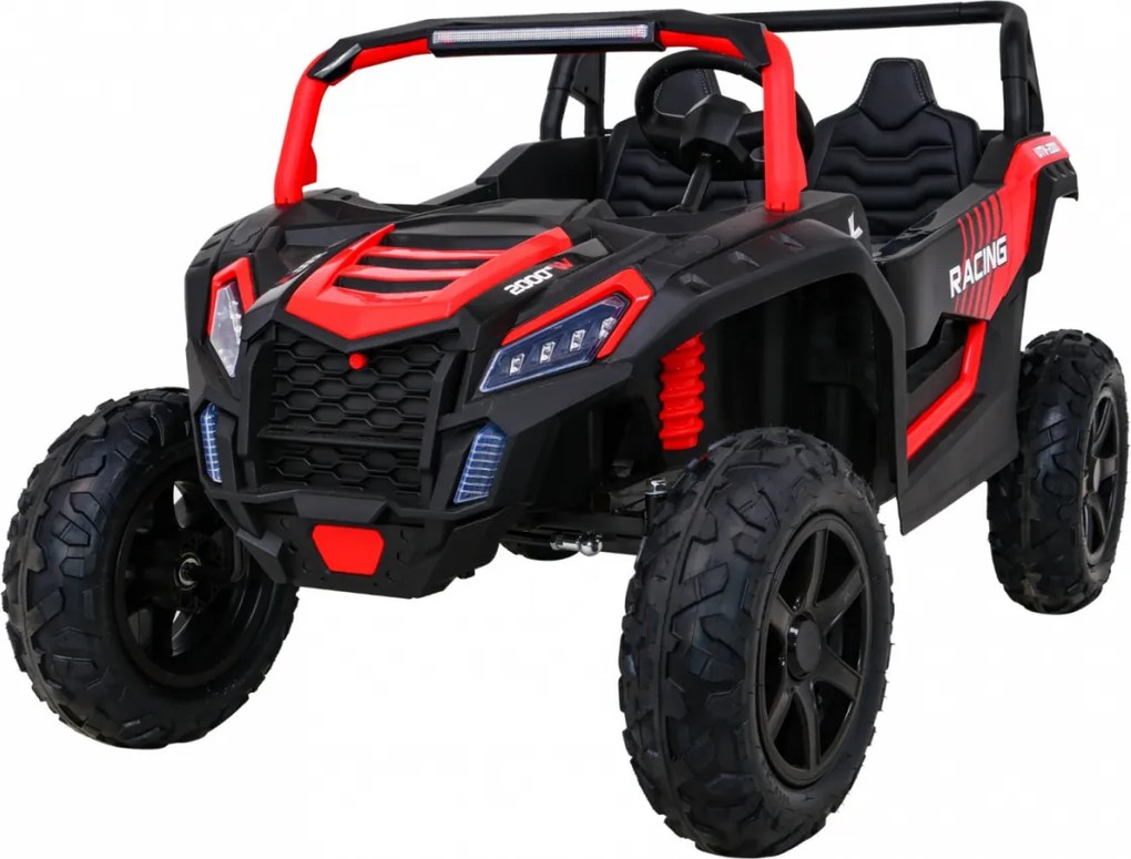 Ramiz Silná pretekárska štvorkolka pre 2 deti Červená + Bezkartáčový motor + Nafukovacie kolesá + LED zvuk