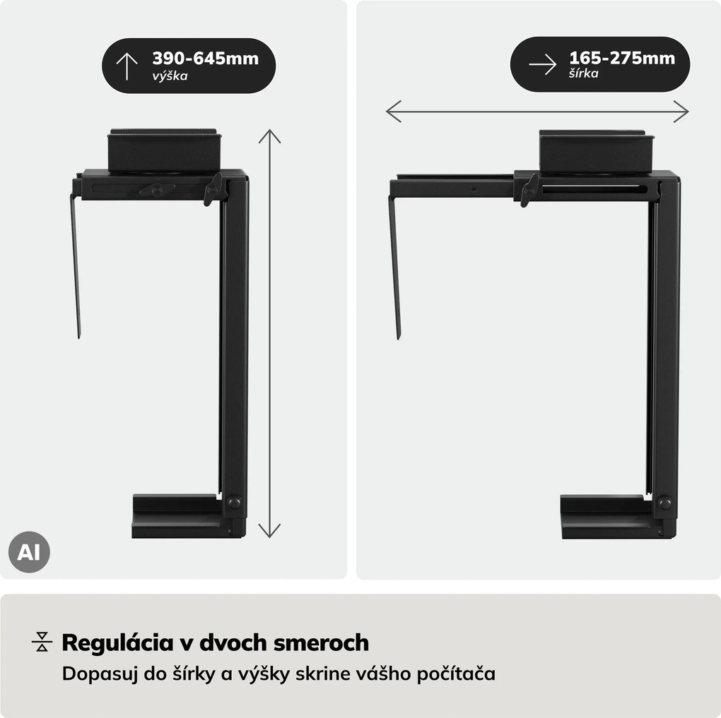 Držiak na počítač pod stôl, nastaviteľný, kovový, čierny: PC HOLDER