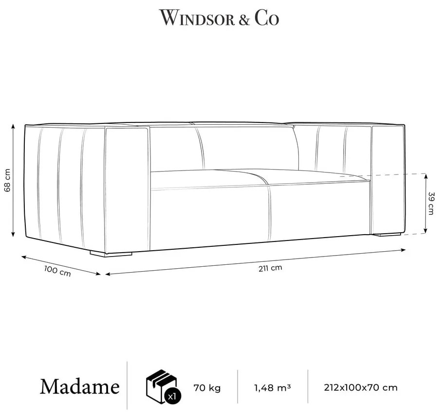 Hnedá kožená pohovka 212 cm Madame - Windsor &amp; Co Sofas