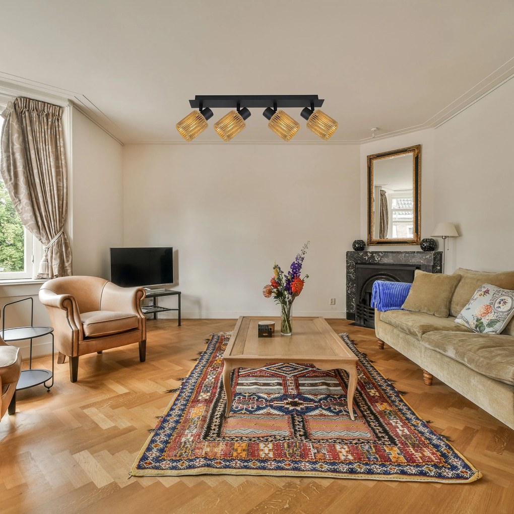 Toolight Toolight, stropné svietidlo 4xE27 APP1825-4W, čierna-hnedá, OSW-00624