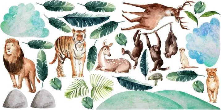 Nálepka na stenu zvieratká zo zoologickej záhrady 80 x 160 cm