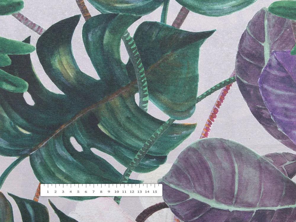 Biante Dekoračný obdĺžnikový obrus Leona LN-146 Tropické listy s kvetmi na režnom 100x160 cm