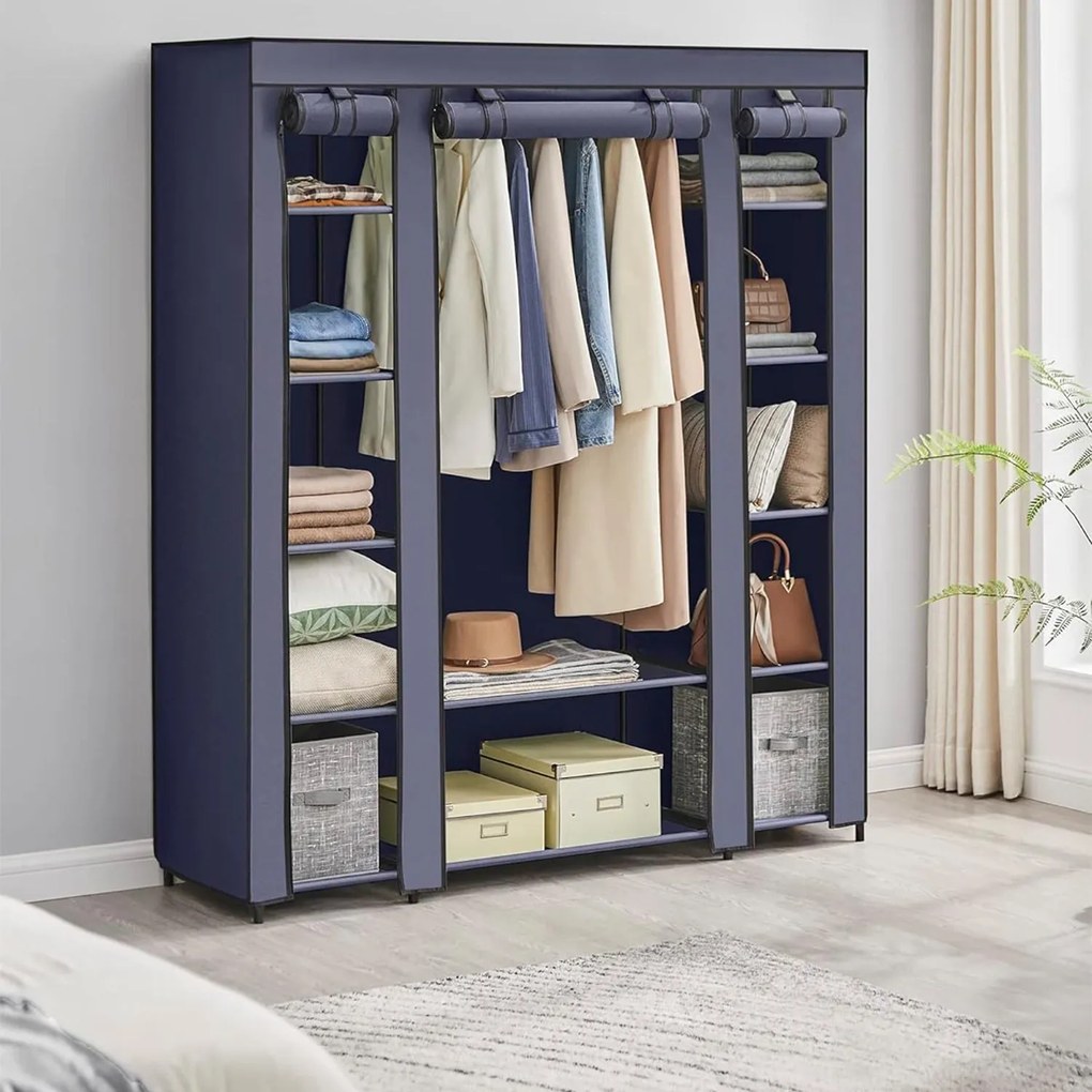 Šatníková skriňa s poťahom z netkanej textílie, skladacia skriňa, modrá