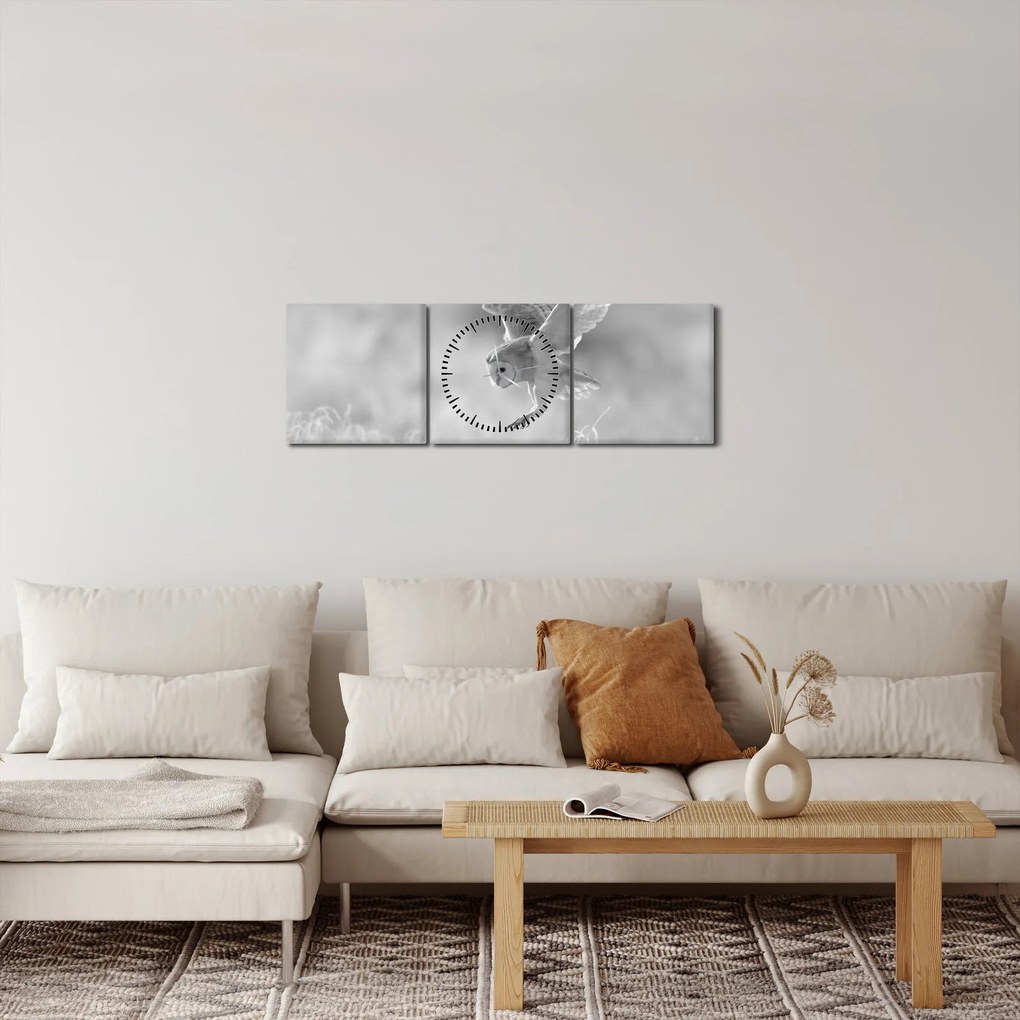 Obraz - Sova v poli (s hodinami) (90x30 cm)