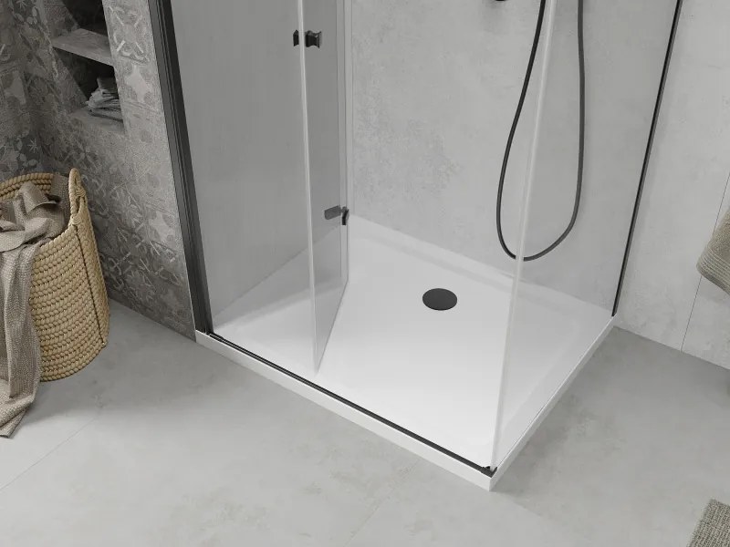 Mexen Lima, sprchovací kút so skladacími dverami 100 (dvere) x 80 (stena) cm, 6mm číre sklo, čierny profil + slim sprchová vanička biela s čiernym sifónom, 856-100-080-70-00-4010B