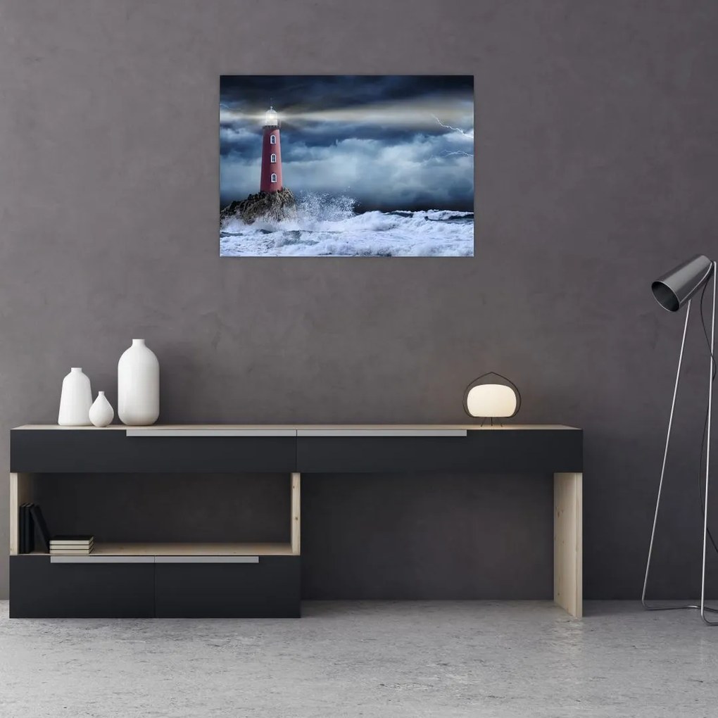 Sklenený obraz - Maják na útese (70x50 cm)