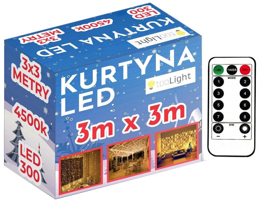Tutumi Tutumi, LED svetelný záves 300 diód 3x3m 311334A, studená biela, CHR-06322