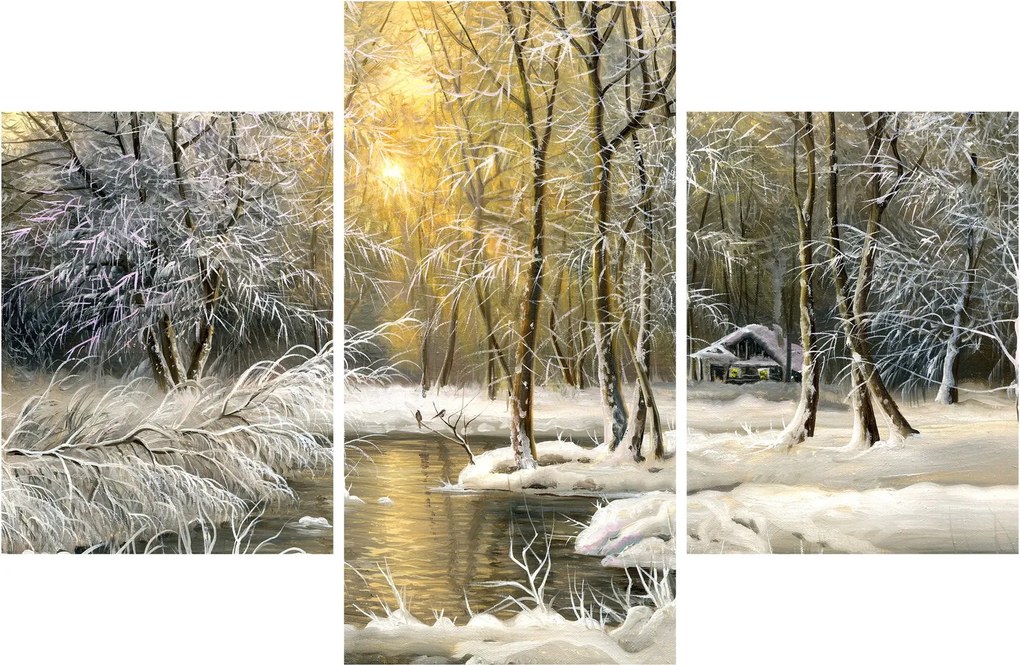 Obraz - Chalúpka v lese, olejomaľba (90x60 cm)