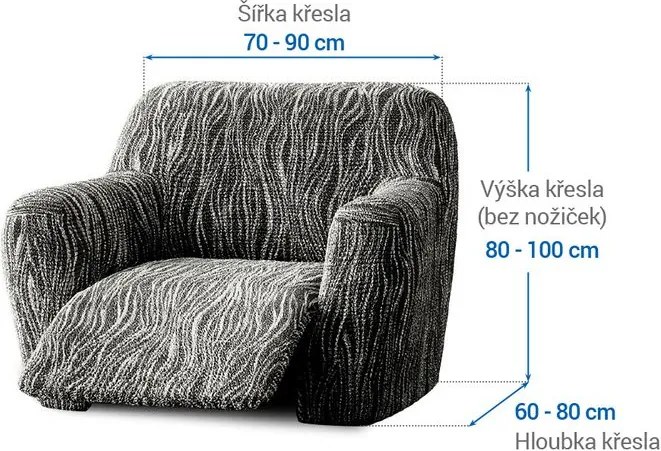 Bielastické poťahy UNIVERSO NOVÉ žíhané čiernobiele relaxačné kreslo (š. 70 - 90 cm)
