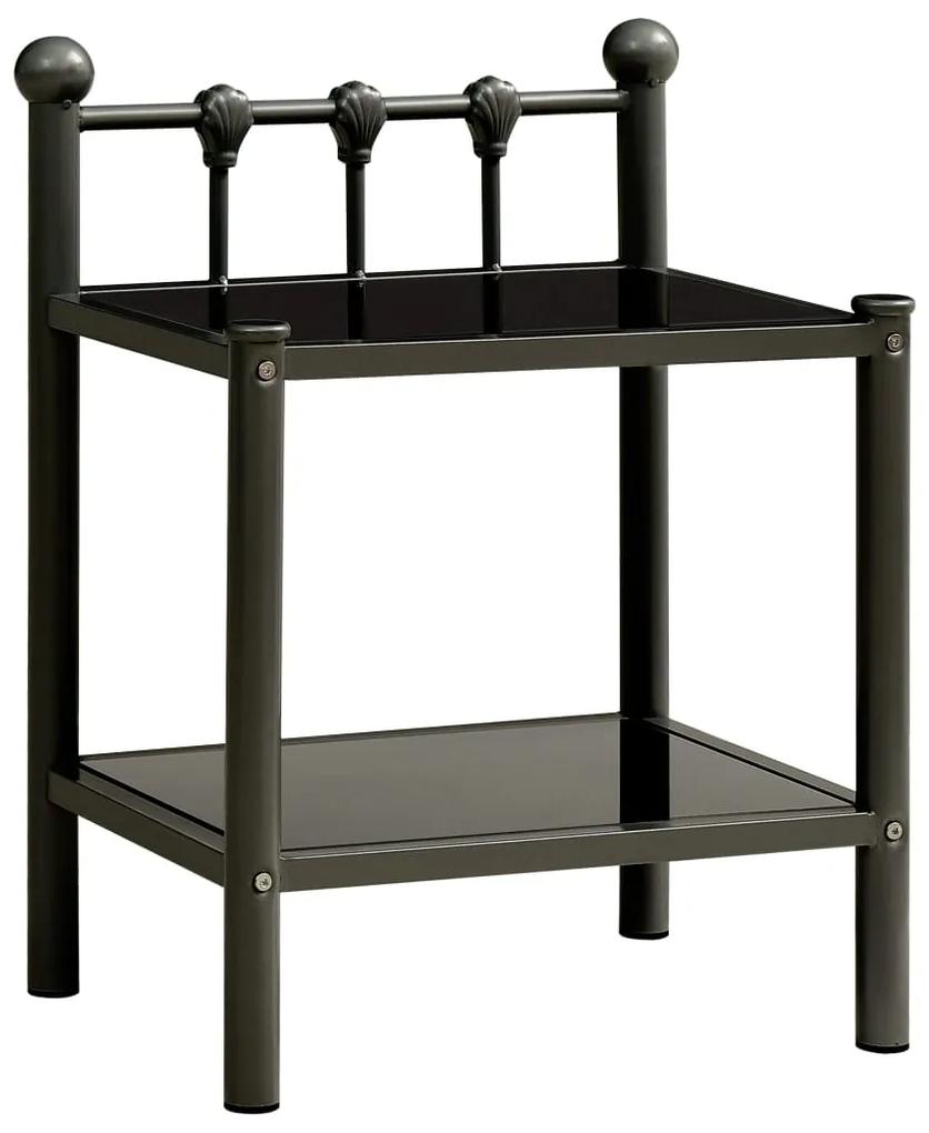vidaXL Nočný stolík čierny 45x34,5x60,5 cm kov a sklo