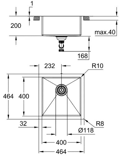 GROHE 31578SD1 - Nerezový drez K700 464 x 464 x 200
